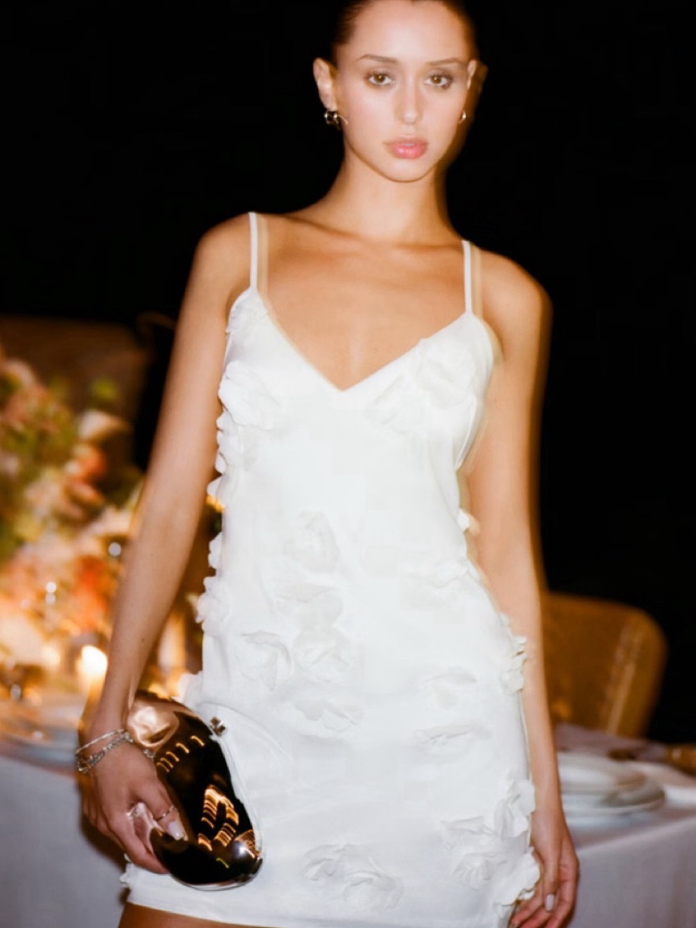Abercrombie & Fitch White Floral Appliqué Slip Mini Dress